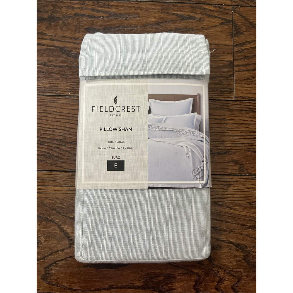 NEW Fieldcrest 100% Cotton Yarn Dyed Heather Euro Pillow Sham 26" x 26" Med Blue